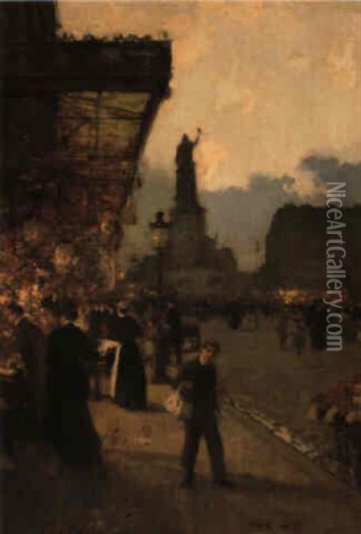 Place De La Republique, Paris Oil Painting - Luigi Loir