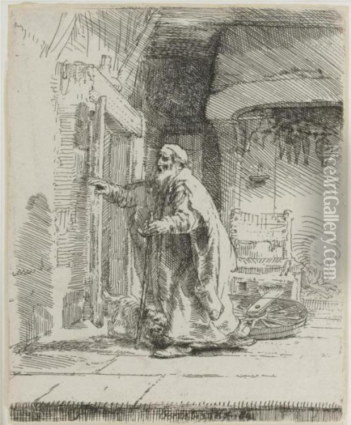 The Blindness Of Tobit: The Larger Plate (b., Holl. 42; H. 252; Bb. 51-d) Oil Painting - Rembrandt Van Rijn