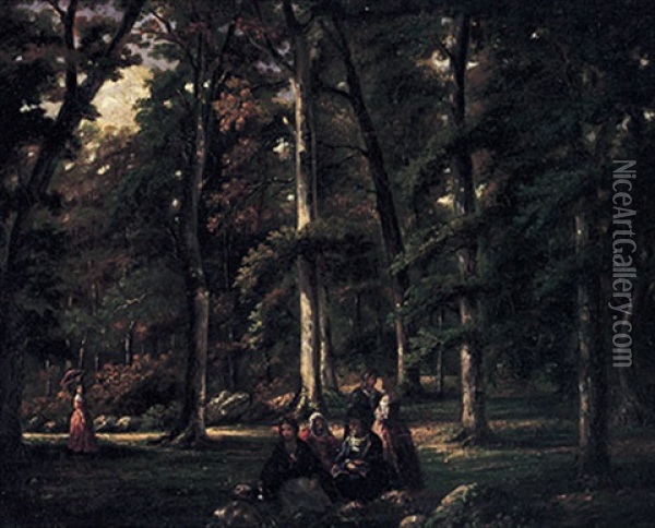 Rastende Sonntagliche Gesellschaft Auf Einer Waldlichtung Oil Painting - Gustave Courbet