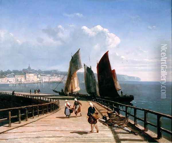 Pier with Fishing Boats Oil Painting - Josephine Bowes