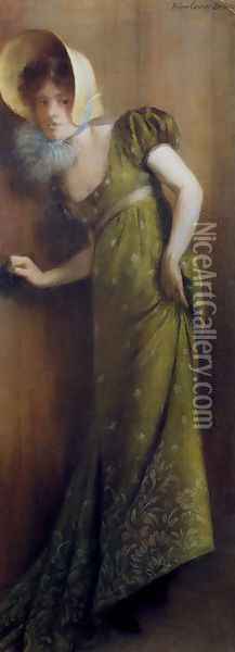 Elegant Woman In A Green Dress Oil Painting - Pierre Carrier-Belleuse