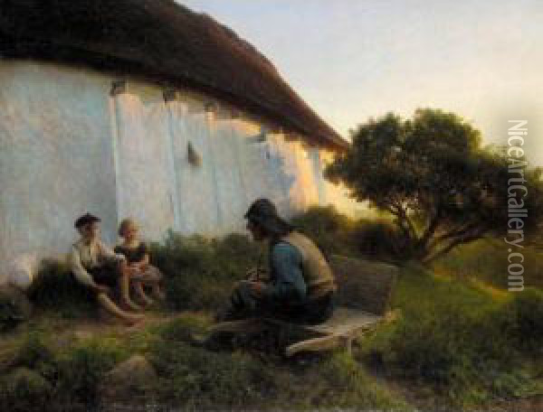 An Evening Story Oil Painting - Hans Ole Brasen