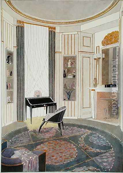 Interior with furniture designed by Ruhlmann, from a collection of prints published in 4 volumes by Albert Levy, c.1924-26 Oil Painting - Emile Jacques Ruhlmann