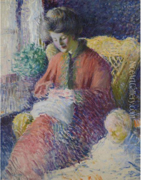 Sewing Oil Painting - Edmund William Greacen