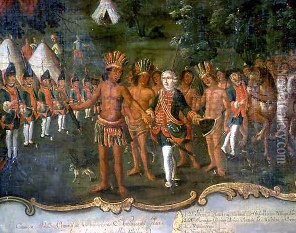 The Camp of Governor Matorras in the Chaco (detail) 1774 Oil Painting - Tomas Cabrera