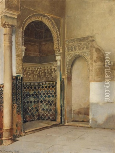 Interieur De Lalhambra Oil Painting - Alberto Pasini