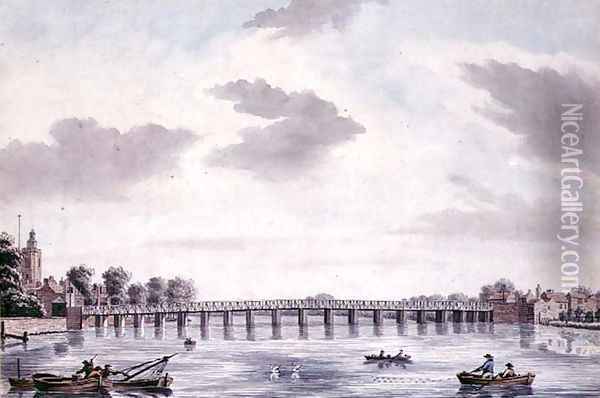 View of Old Battersea Bridge Oil Painting - Thomas Sandby