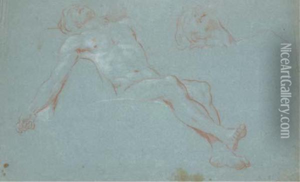 Un Homme Etendu Avec Une Etude Subsidiaire De La Tete Oil Painting - Giovanni Battista Tiepolo