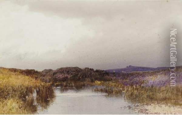 River Landscape Oil Painting - Frederick John Widgery