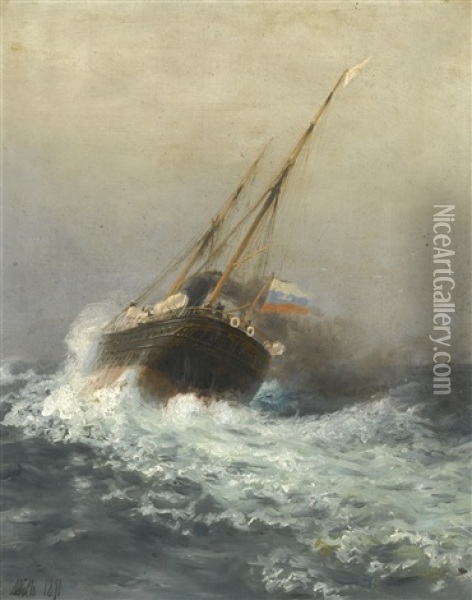 Steamship On High Seas Oil Painting - Lev Felixovich Lagorio