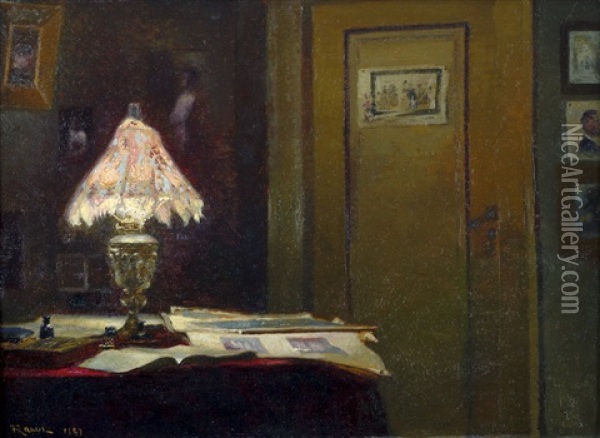 Interieur Mit Lampe Oil Painting - Fritz Kraul