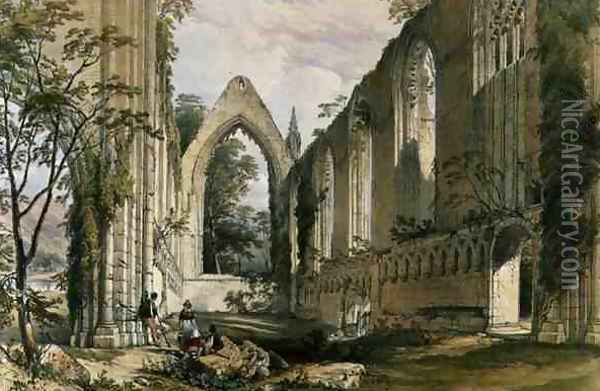 Bolton Abbey, interior of the Choir, from The Monastic Ruins of Yorkshire, engraved by George Hawkins 1819-52, 1842 Oil Painting - William Richardson