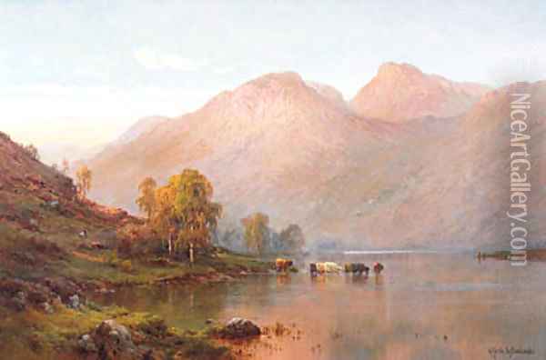Loch Awe at Sunset Oil Painting - Alfred de Breanski