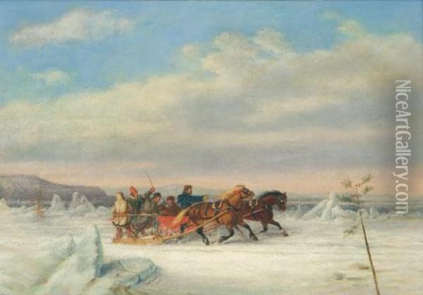 Race Across The St. Lawrence Between Quebec And Levis Oil Painting - Cornelius Krieghoff