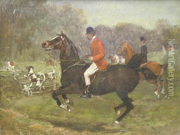 Hunting Scene , Indistinctly Signed Oil Painting - Alfred Corbould