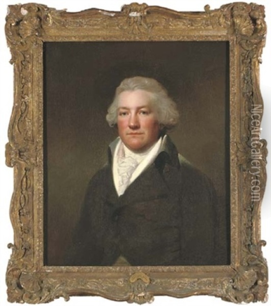 Portrait Of James Hatch, Of Claybury Hall, Essex, Half-length, In A Brown Coat And White Cravat Oil Painting - Lemuel Francis Abbott