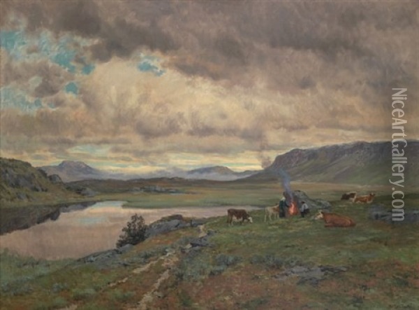 Rast I Hoyfjellet Oil Painting - Christian Eriksen Skredsvig