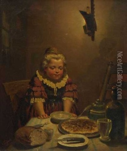 Madchen Am Tisch Oil Painting - Hermann Friedrich Louis Toussaint