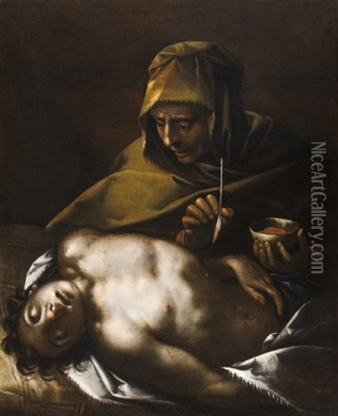 San Sebastiano Curato Da Sant'irene Oil Painting - Francesco del Cairo