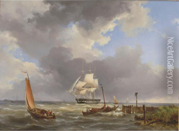 Shipping Off The Coast Oil Painting - Hermanus Koekkoek