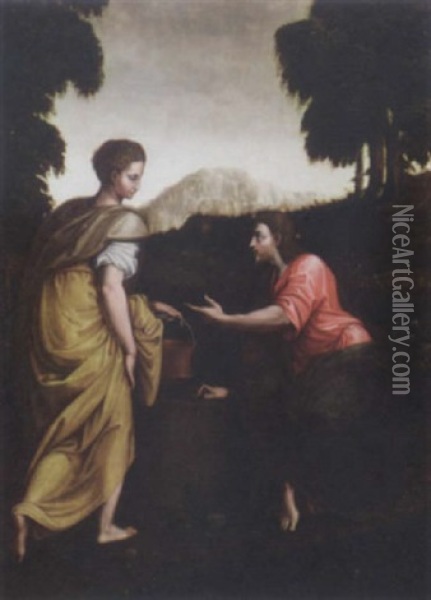 Christ And The Woman Of Samaria Oil Painting - Luca (Romano) Penni