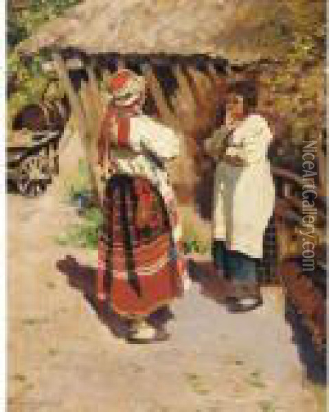 Two Peasant Women Oil Painting - Sergey Arsenievich Vinogradov