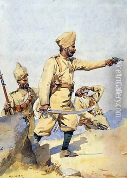 Soldiers of the 24th Punjabis Malikdin Khel Afridi and Subadar Jay Sikh Oil Painting - Alfred Crowdy Lovett