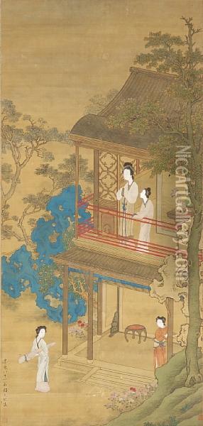 Ladies In Garden Oil Painting - Gu Jianlong