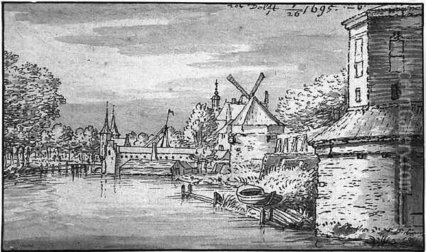 Rotterdam Gate in Delft from Afar 1695 Oil Painting - Josua de Grave