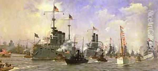 Naval Parade, held in honor of commander George Dewey 1837-1917 1898 Oil Painting - Fred Pansing