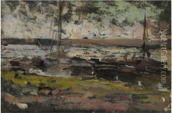 Barche Presso La Riva Oil Painting - Gaetano Esposito