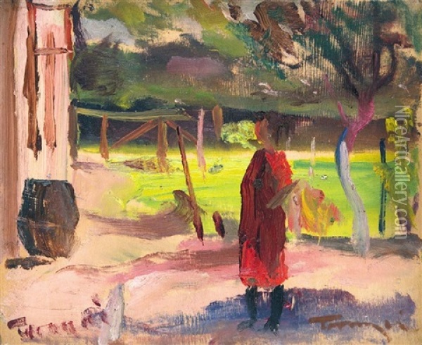Backyard Oil Painting - Janos Tornyai
