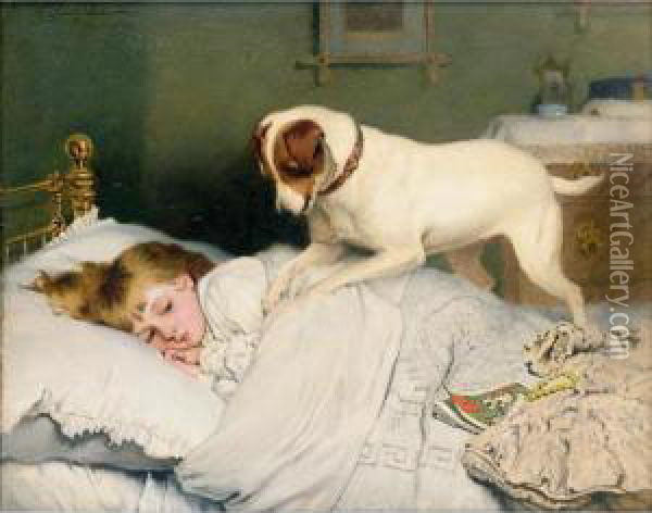 Time To Wake Up Oil Painting - Charles Burton Barber