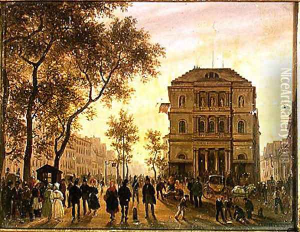Boulevard Saint-Martin and the Theatre de l'Ambigu, 1830 Oil Painting - Guiseppe Canella