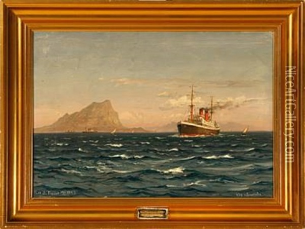 Middelhavet - Gibraltar Oil Painting - Vilhelm Karl Ferdinand Arnesen