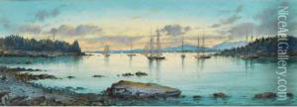 Vedute Einer Amerikanischen Hafenbucht Im Abendlicht Oil Painting - Charles Rousse