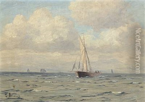 Seascape With Sailing Ships Oil Painting - Vilhelm Karl Ferdinand Arnesen