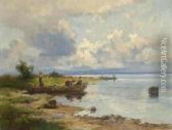 Chiemseefischer Am Ufer. Oil Painting - Willy Moralt