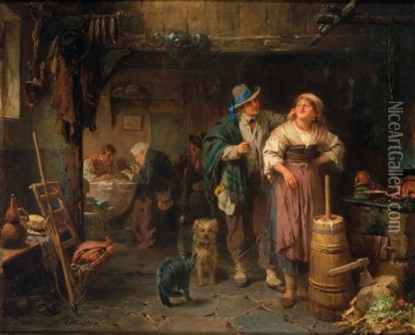 In Der Wirtshauskuche Oil Painting - Albert Kindler