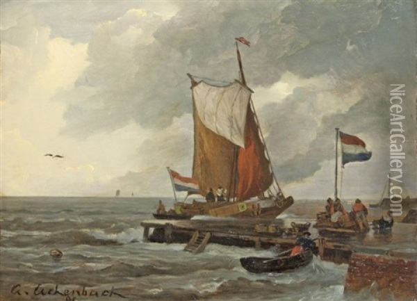 Im Hafen Oil Painting - Andreas Achenbach