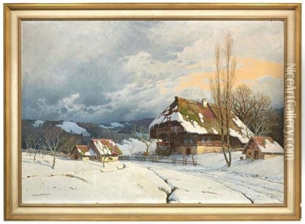 Winterliche Schwarzwaldlandschaft Mit Einem Bauernhof Oil Painting - Karl Hauptmann