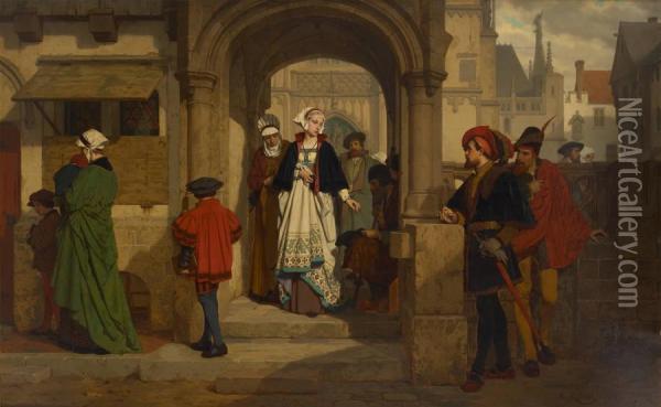 Faust Et Mephistopheles 
 Attendant Marguerite A La Sortie De L'eglise Oil Painting - Wilhelm Koller