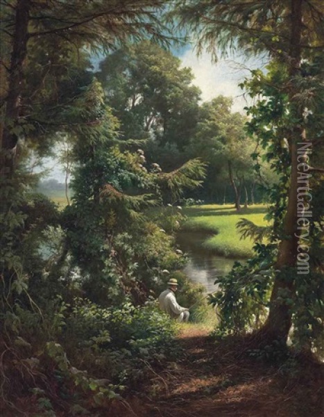 Fishing On A Sunny Afternoon Oil Painting - Henri Biva