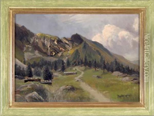 Die Grawandalm(weg Zur Berliner Hutte, Zillertal, Tirol) Oil Painting - Joseph Rummelspacher