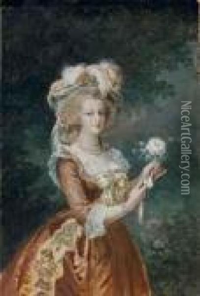 Portrait De Marie-antoinette A La Rose Oil Painting - Jean-Baptiste Mallet