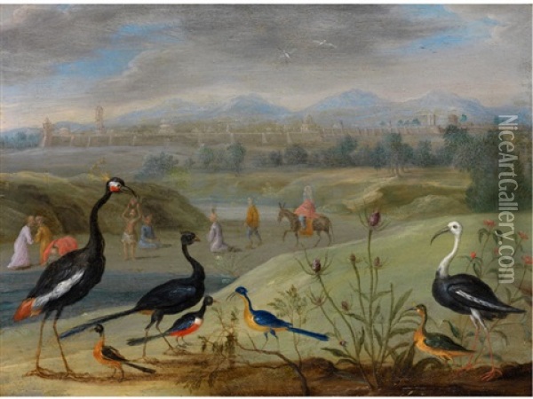 Exotische Vogel In Fernostlicher Landschaft Oil Painting - Jan van Kessel