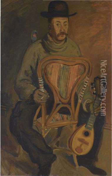 Musician With Parakeet Oil Painting - Abraham Mintchine
