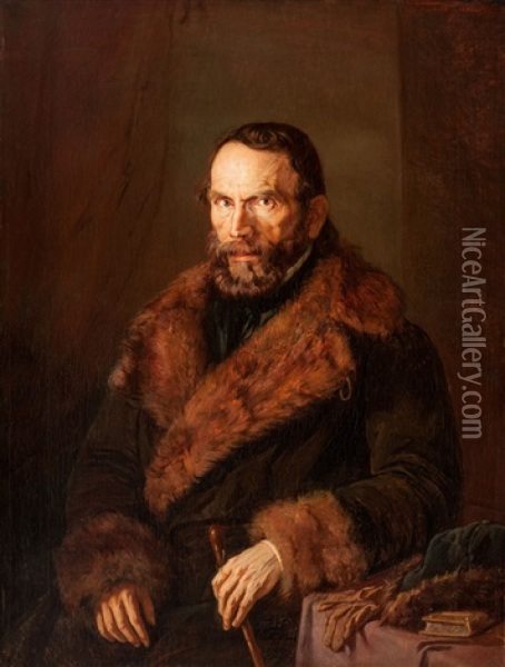 Portrait Of A Bearded Man In A Fur Coat Oil Painting - James Marshall