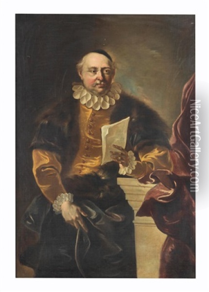 Portrait Of A Gentleman, Three-quarter-length Oil Painting - Johann (Jan) Kupetzki
