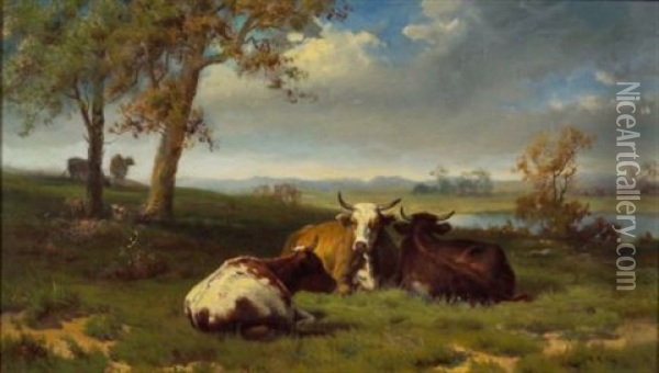 Cows At Pasture Oil Painting - Robert Atkinson Fox